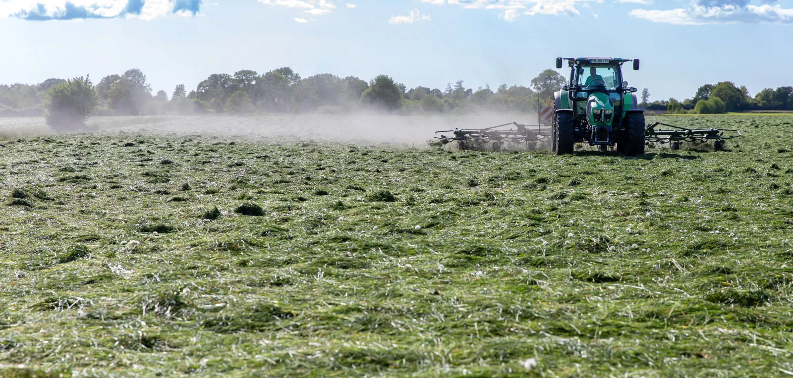 Futterproduktion: hochwertiges Futter für Pferde - Heuwender auf dem Feld